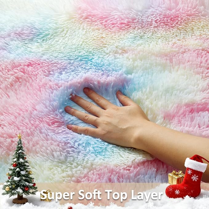 Ophanie 5x7 Rainbow Rug for Bedroom Girls, Unicorn Colorful Fluffy Soft Cute - Image 2