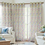 Yakamok 84 Inches Blue and Purple Leaves Linen Curtains - Image 8