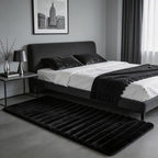 Black Rabbit Striped Plush Rug 2'x6', Fluffy Faux Fur Shaggy Area Rug by CHOVY