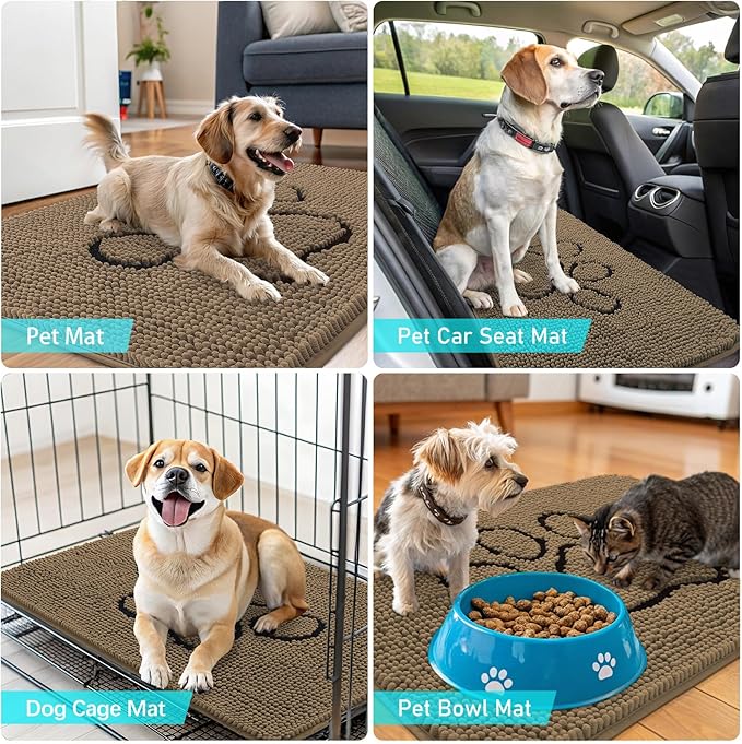 OLANLY Dog Door Mat for Muddy Paws 40x32, Paw Print Design Chenille Mud Mat | - Image 7