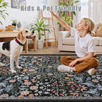 PLHXFR 2.6x10 Washable Runner Rug：Floral Indoor Kitchen Carpet Dark Black | - Image 6