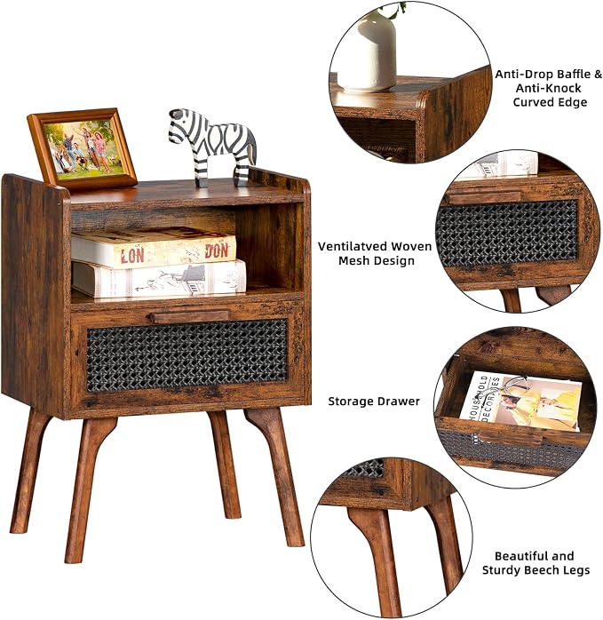 Lerliuo Rattan Nightstands Set of 2, Boho Side Table - Image 8