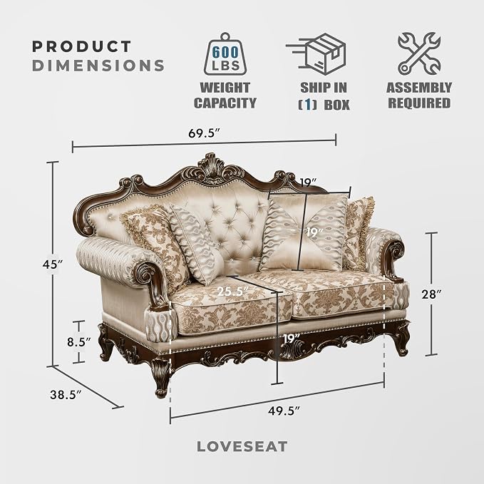 Lexicon Traditional Sofa Couch for Living Room, Rolled Arm Sofa - Image 2