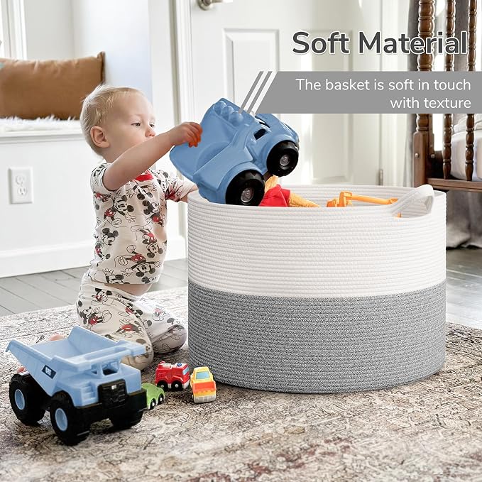 INDRESSME 115L Extra Large Blanket Basket, Soft Cotton Rope Storage Basket - Image 6