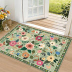 RELEANY Floral Washable 2x3 Area Rugs Doormat LightGreen | Flower Carpet Print - Image 9