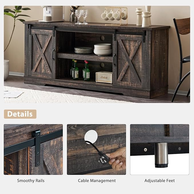 AMERLIFE 4-Piece Farmhouse Table Set Includes Sliding Barn Door TV Stand - Image 5