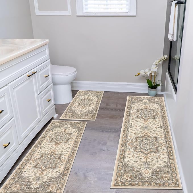 HEBE Boho Kitchen Rugs Set of 3, Non Slip Washable Kitchen Mats - Image 7