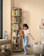 6-Tier Solid Wood Rotating Bookshelf on Wheels, 360° Spinning Book Shelf Tower - Image 8