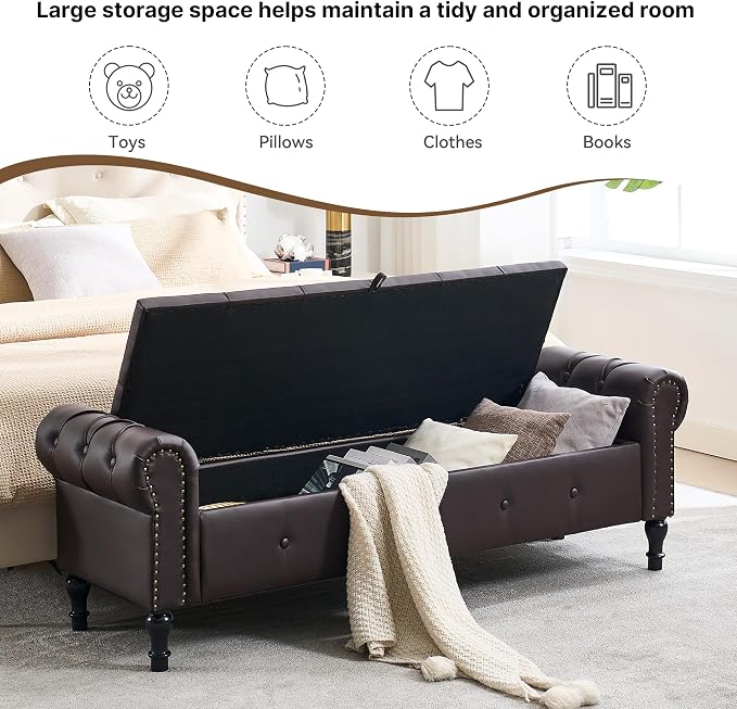 Storage Bench for Bedroom, Faux Leather King Size Bench - Image 4