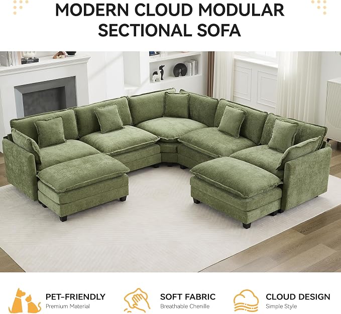 113'' V Shaped Cloud Sectional Sofa, Oversized Deep Seat Couches - Image 8