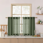 Olive Green Linen Curtains 30 Inch Length Short Kitchen, Semi Sheer Light by Nanspring
