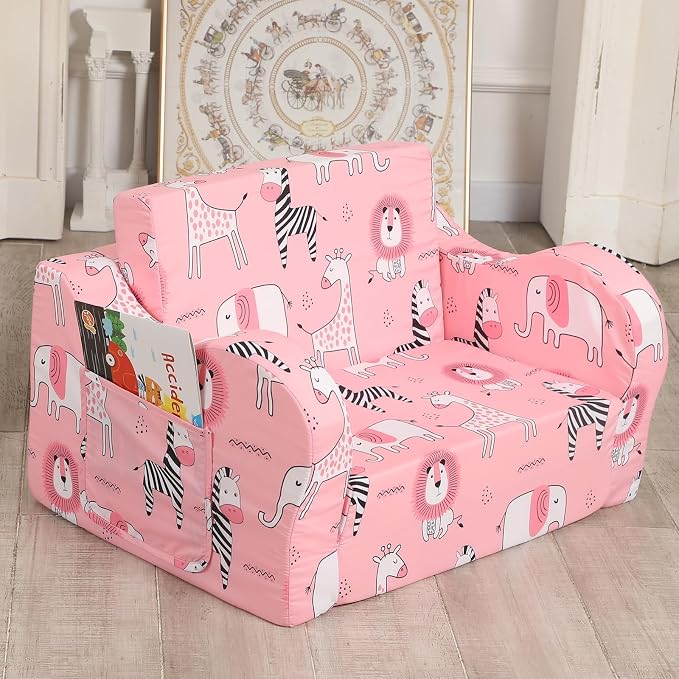 MOMCAYWEX Kids Sofa, 2-in-1 Flip-Out Foam Couch, Foldable Soft Play Lounge Chair - Image 2