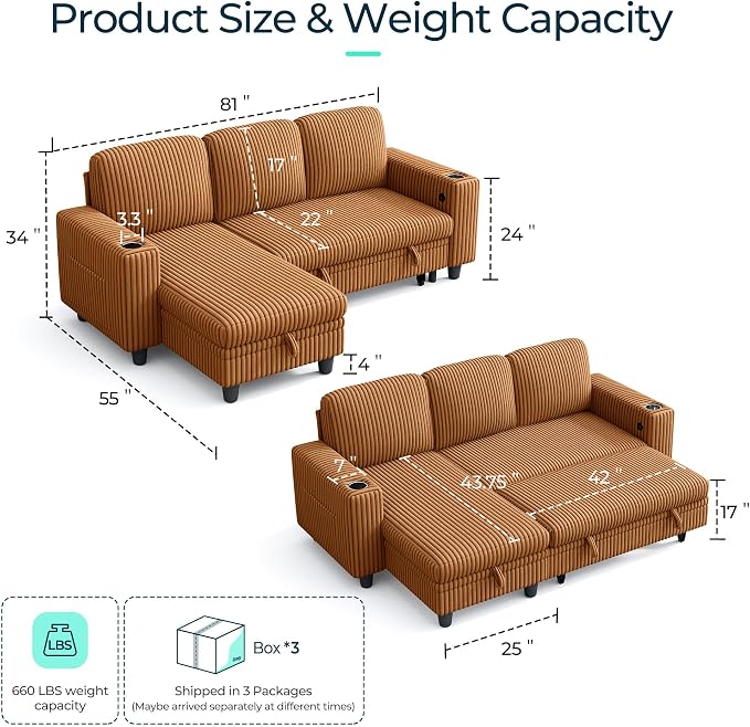 LINSY HOME Sectional Sleeper Sofa - Image 2