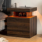 HOMMPA Rustic Nightstand with Wireless Charging Station LED Bedside Table with - Image 7