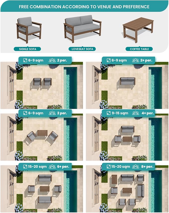 SERWALL 2 Pieces Single Cushioned Lounge Chair, HDPE Outdoor Adirondack Sofa - Image 7