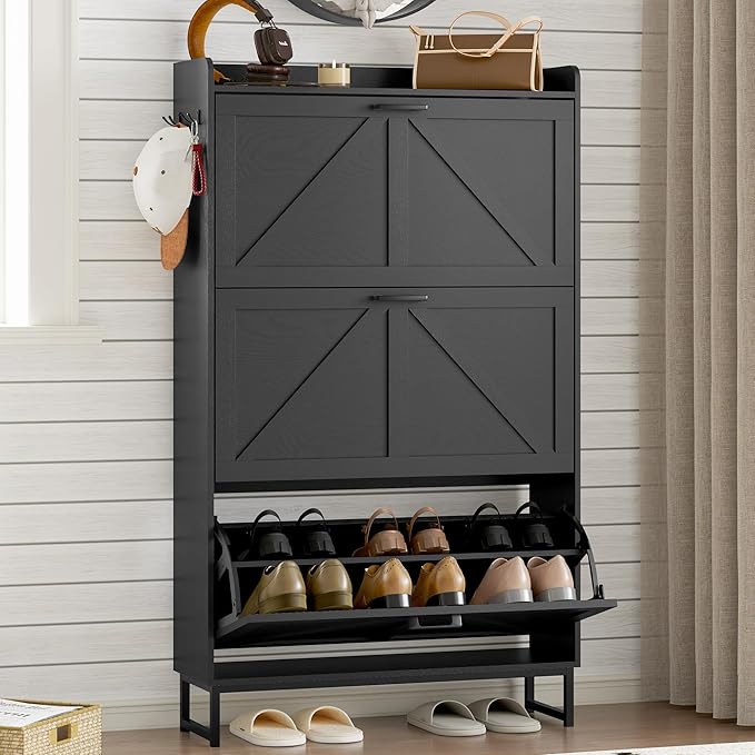 BORNOON Shoe Cabinet with 3 Flip Drawers Narrow Shoe Storage Cabinet Organizer by BORNOON