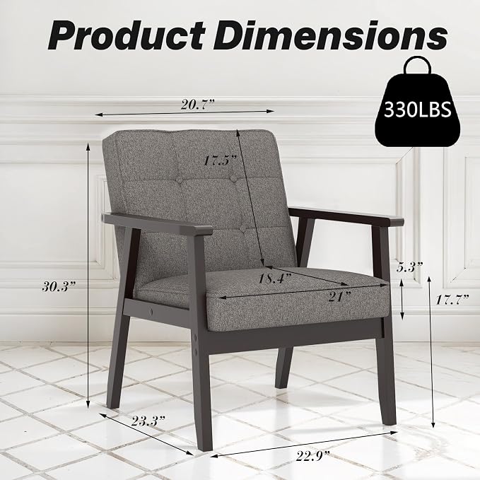 Modern Accent Chair with Arm Rest Set of 2, Upholstered Linen Fabric Leisure - Image 2
