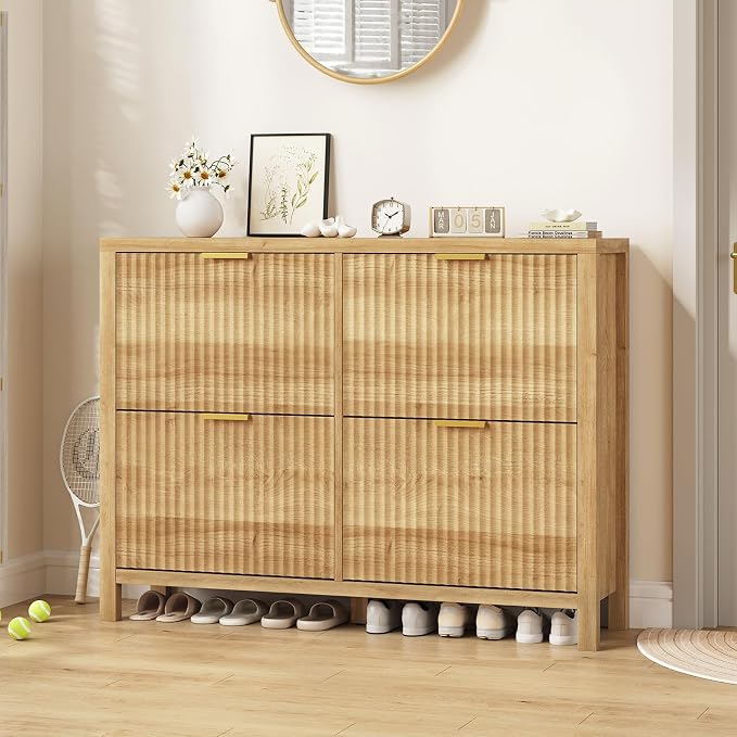 YOMILUVE Shoe Cabinet Storage for Entryway, Fluted Shoe Cabinet - Image 8
