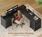 SEDETA L Shaped Desk with 4 Drawers, Corner Computer Desk with Power Strip - Image 4