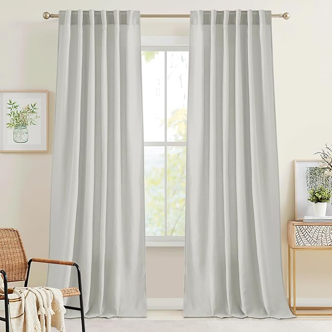 RYB HOME Farmhouse Boho Linen Sheer Curtains 90 inches Long by RYBHOME