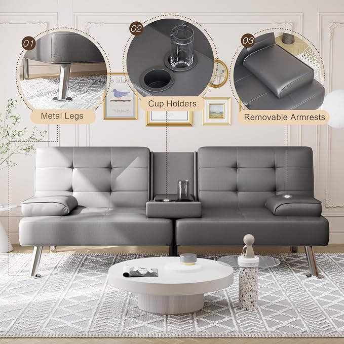 Shahoo Convertible Folding Futon Sofa Bed Sleeper Couch - Image 5