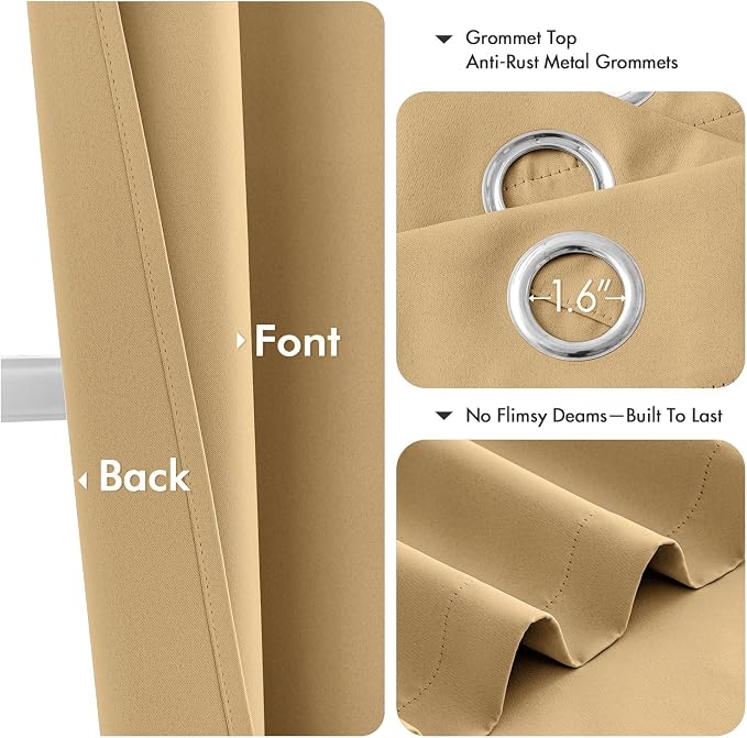 MIULEE Blackout Curtains for Bedroom 2 Panels 40 x 72 Inch Long Gold | Thermal - Image 4