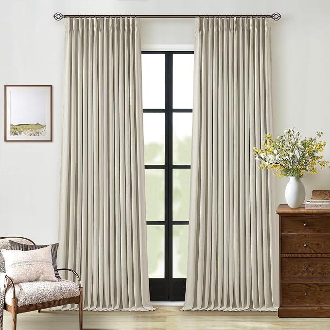 Oatmeal Linen Blackout 120 Inch Curtains by Twodrapes