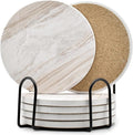 6Pcs Drink Coasters with Holder, Marble Style Ceramic Drink Coaster, Absorbent by Hoewina