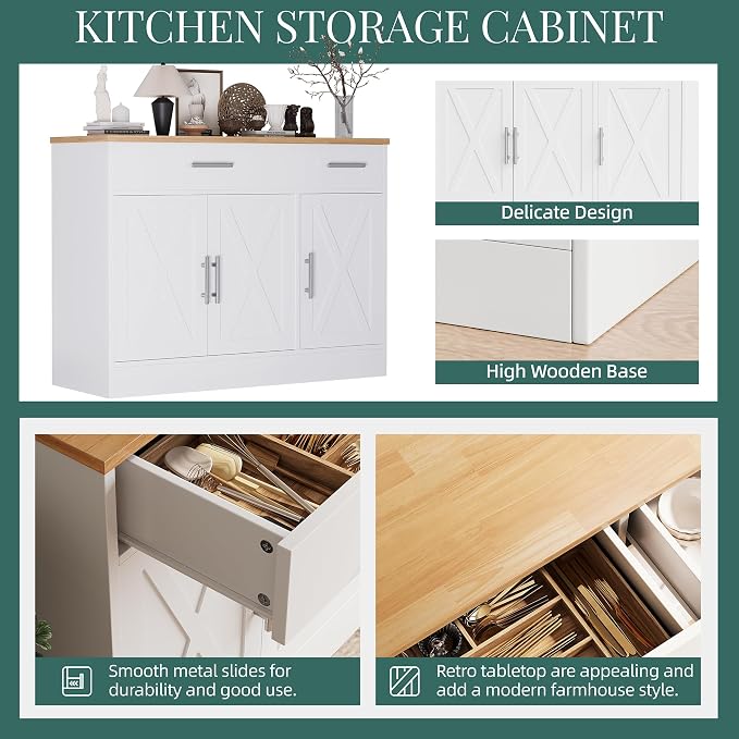 Shintenchi Modern Farmhouse Sideboard Buffet Cabinet - Image 6