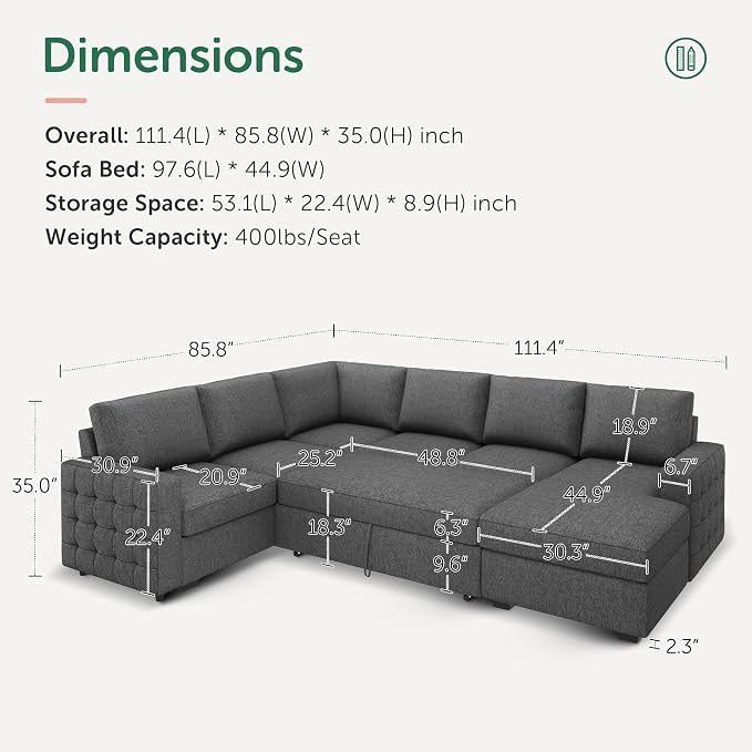 HONBAY Sectional Sleeper Sofa - Image 2