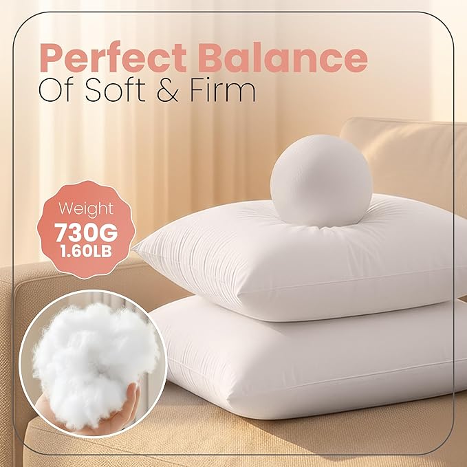 Utopia Bedding 22x22 Pillow Inserts, 2 Pack | Indoor cushion inserts - Image 2