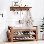 PETKABOO 31.5" Shoe Bench with Coat Rack Hidden Drawer and Side Holder by PETKABOO