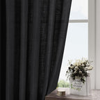 Black Curtains 95 Inches Long 2 Panel Set Back Tab Sheer Black Linen Curtain - Image 8