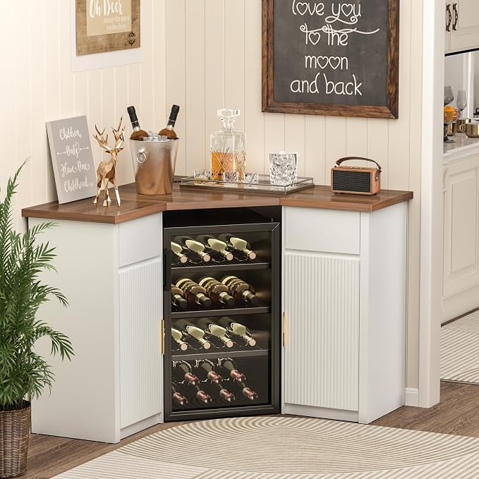 GDLF Corner Bar Cabinet with Fridge Space, Corner Coffee Bar Station with - Image 5