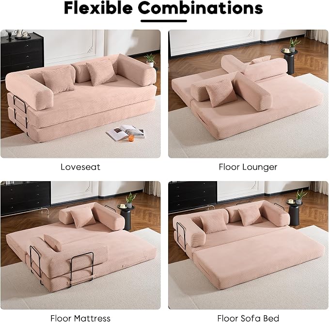 ZEIINPA Convertible Folding Couch Bed, Comfy Corduroy Sleeper Floor Sofa Bed - Image 6