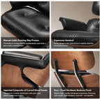 Top Black Grain Leather, Mid Century Chaise Lounge Chair and Ottoman, Leather - Image 8