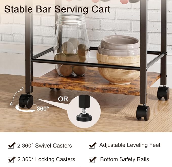 Bar Cart, Home Bar Serving Cart, Mobile Kitchen Carts - Image 6