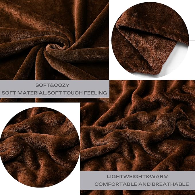 Brown Fleece Plush Throw Blanket 60"x80"for Couch Sofa Fuzzy Cozy Flannel | - Image 4