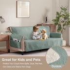 Sage Blue Quilted Sofa Cover, Anti-Slip Medallion Designed Couch Covers - Image 8