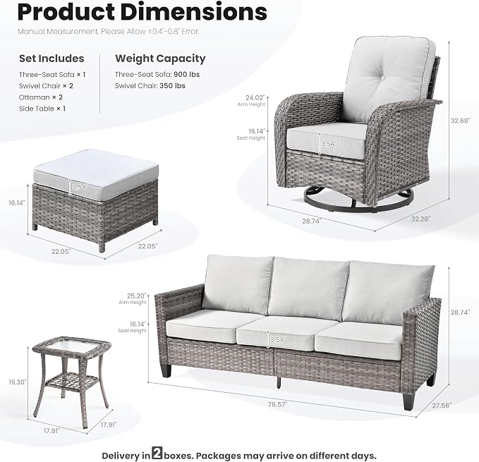 ovios 6 Pieces Patio Furniture Set, Outdoor Wicker Sofa Couch - Image 9