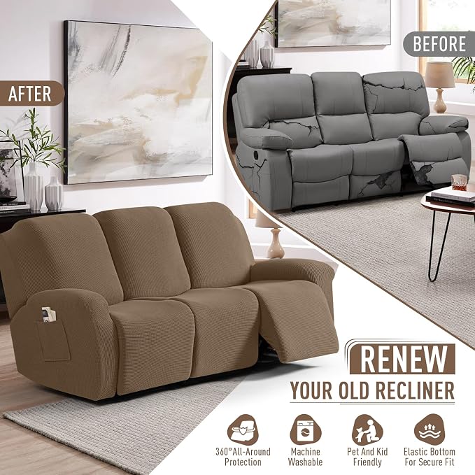TAOCOCO Recliner Sofa Covers 8-Pieces Stretch Large Couch Covers - Image 4