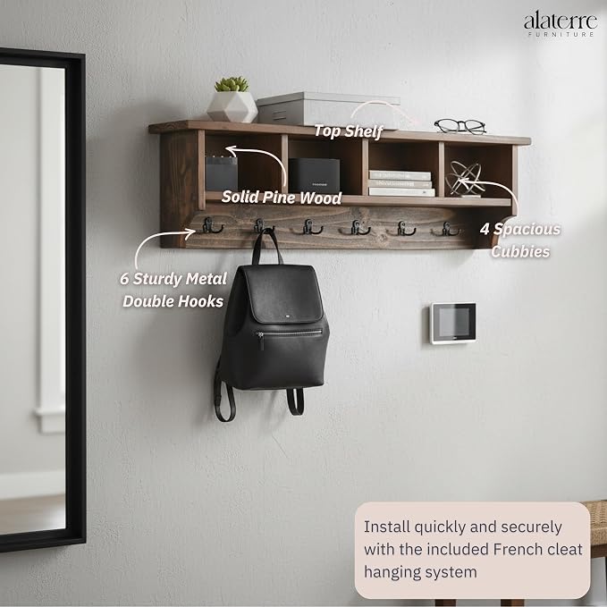 Alaterre Furniture Pomona Entryway Coat Rack – Rustic Farmhouse 48-Inch - Image 5