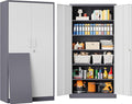 Metal Storage Cabinet with 2 Doors and 6 Shelves, Locking File Cabinet by SISESOL