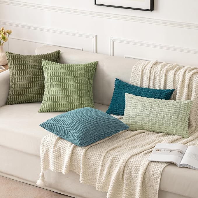 MIULEE Corduroy Decorative Throw Pillow Covers 18x18 Coastal Blue Pack of 2 | - Image 2