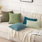 MIULEE Lumbar Corduroy Decorative Throw Pillow Covers 12x20 Coastal Blue | Pack - Image 2