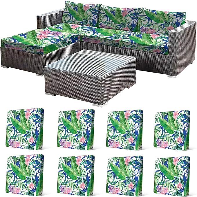 CALBODE 8 Pcs Outdoor Seat Cushion Covers, Tropical Plant | Botanical Chair by CALBODE