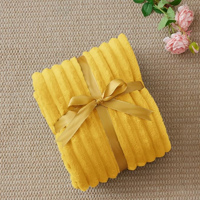 BEDELITE Striped Fleece Throw Blanket, Light Yellow, Soft Cozy, Lightweight Warm - Image 6