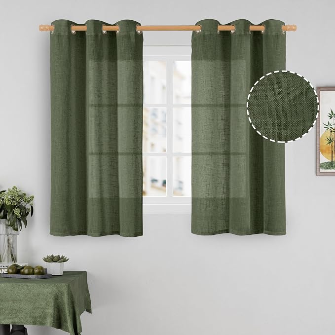 45 Inch Short Window Linen Curtains, Light Filtering Panels Bronze Grommet Room by LAMIT
