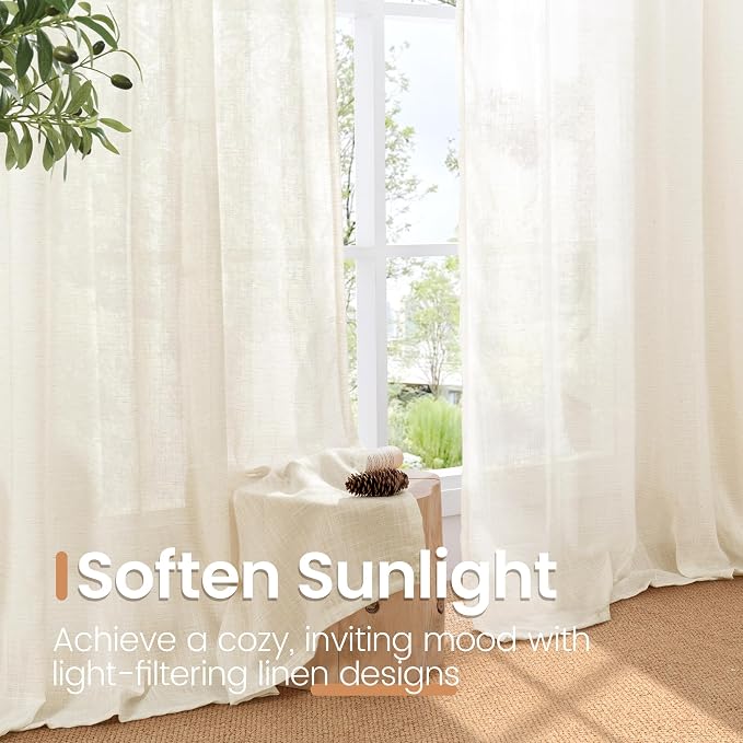 BGment 108 Inches Long Ivory Linen Curtains - Image 5