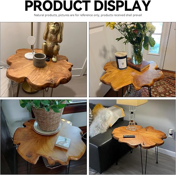 19.5 Inch Live Edge Side Table, Wood Small End Table - Image 4